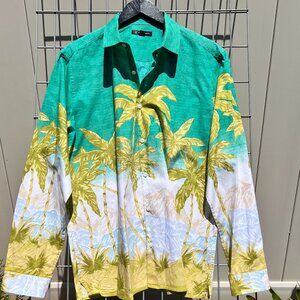 INC Palm Tree Shirt – Size L – Green, Yellow & Blue Cotton